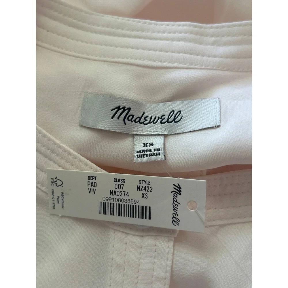 Madewell Womens Shirred Crewneck Button Front Balloon Sleeve Ivory Blouse XS New